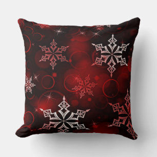 Chic Crimson Red Snowflake Motif Kissen