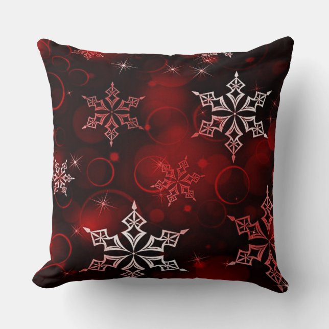 Chic Crimson Red Snowflake Motif Kissen (Vorderseite)
