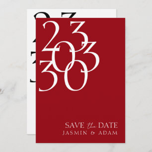 Chic Crimson Red White Minimal Foto Hochzeit Save The Date