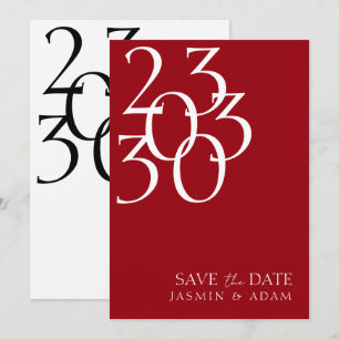 Chic Crimson Red White Minimal Typografy Wedding Save The Date