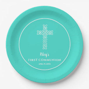 Chic Cross auf Türkis Erste Kommune Pappteller