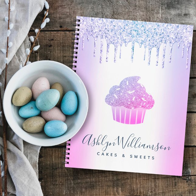 Chic Cupcake Bäckerei Koch Glitzer Tropfen Lila Bl Notizbuch (Von Creator hochgeladen)