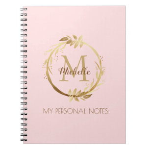 Chic Custom Blush Pink Gold Monogram My Notes Notizblock