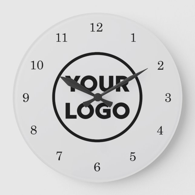 Chic Custom Business Logo auf Grau Große Wanduhr (Vorderseite)