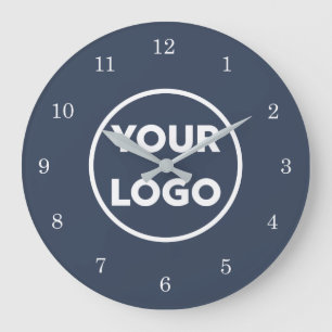 Chic Custom Business Logo auf Navy Blue Große Wanduhr