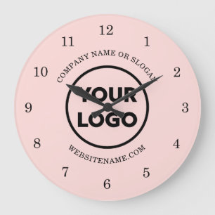 Chic Custom Business Logo und Text auf Rosa Große Wanduhr