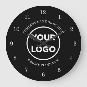 Chic Custom Business Logo und Text auf schwarz Große Wanduhr