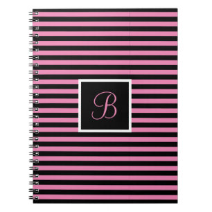 Chic Custom Initial Letter Pink und Black Striping Notizblock