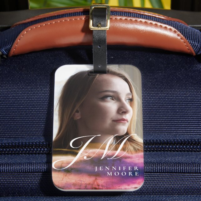 Chic Custom Lila Blush Pink Foto Mit Monogramm Gepäckanhänger (Vorderseite Insitu 2)