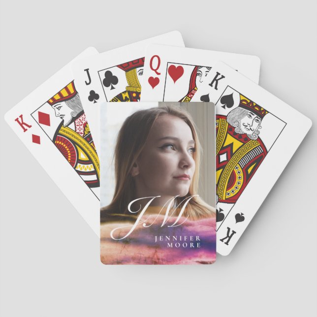 Chic Custom Lila Blush Pink Foto Mit Monogramm Spielkarten (Rückseite)