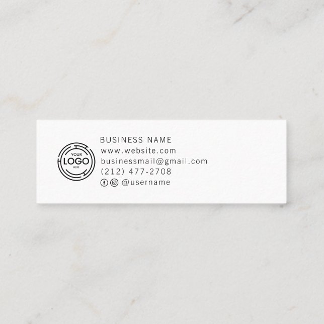 Chic Custom Logo Simple White Collection Telefonnummerkarte (Rückseite)