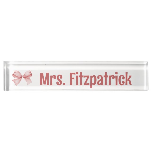 Chic Custom mit rosa Coquette Bow Detail Namensplakette (Vorderseite)