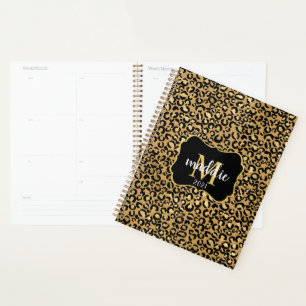 Chic Custom Monogram Gold Leopard Print Name Planer