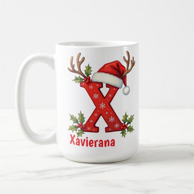 Chic custom Monogram initial X merry Christmas  Kaffeetasse (Links)