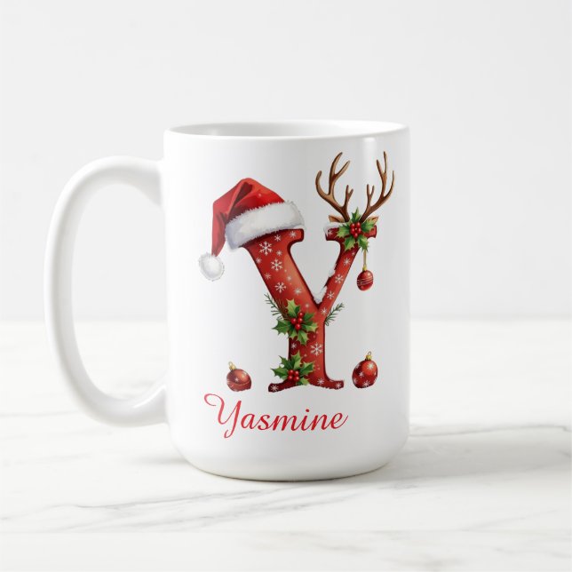 Chic custom Monogram initial Y merry Christmas  Kaffeetasse (Links)