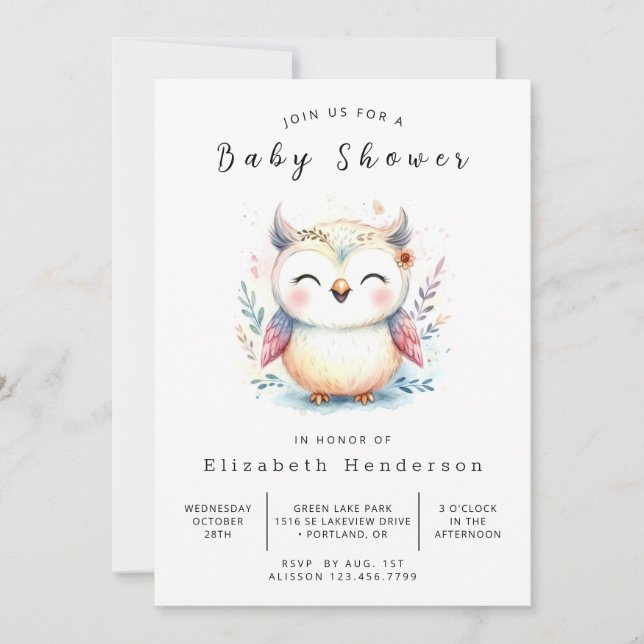 Chic Custom Owl Baby Dusche Einladung (Vorderseite)