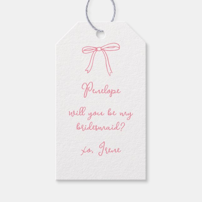 Chic Custom Pink Coquette Bow Bridesmaid Vorschlag Geschenkanhänger (Vorderseite)