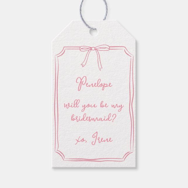Chic Custom Pink Coquette Bow Bridesmaid Vorschlag Geschenkanhänger (Vorderseite)
