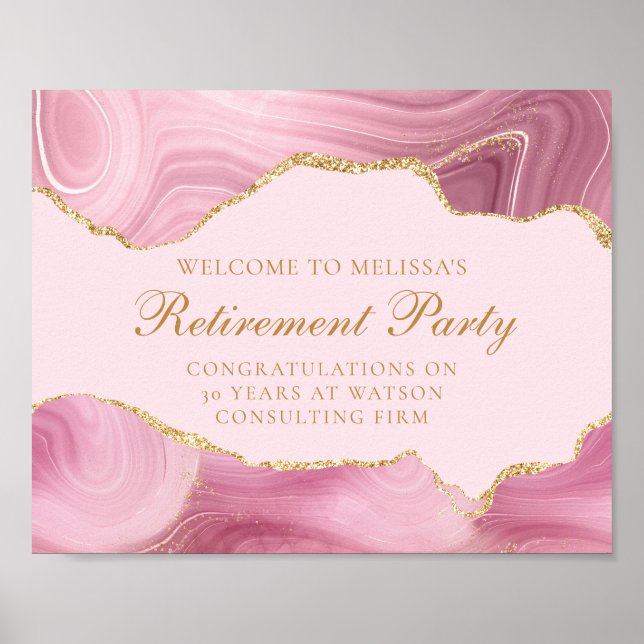 Chic Custom Retirement Party Pink Gold Agate Poster (Vorne)