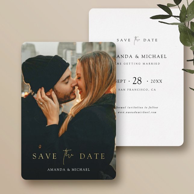 Chic Custom Save the Date mit Foto Gold Folieneinladung (Von Creator hochgeladen)