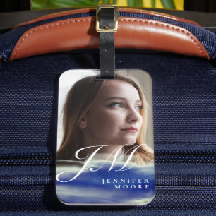 Chic Custom Torquoise Blue Abstrakt Foto Monogram Gepäckanhänger