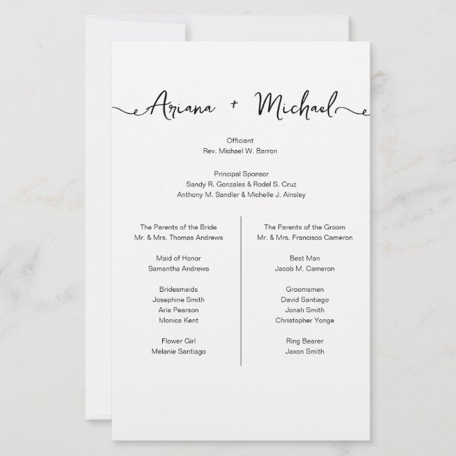 Chic Custom wedding Simple Entourage list (Vorderseite)
