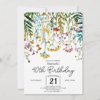 Chic Custom Wildblumen 40. Geburtstag Einladung