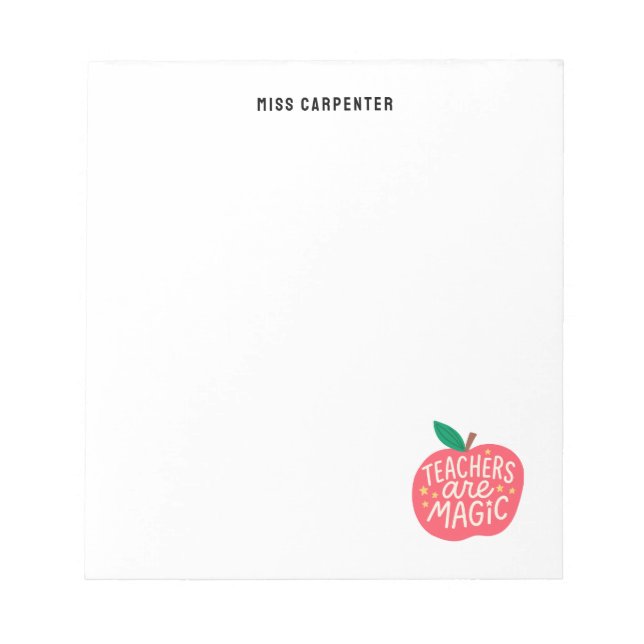 Chic Cute Apple Saying Personalized Teacher Notizblock (Vorderseite)
