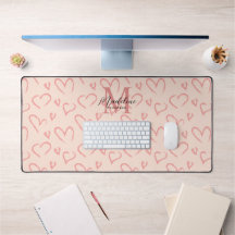 Chic Cute Blush Pink Heart Pattern Monogram