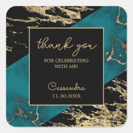 Chic Cyan Marble Gold Foil Paint Texture Geburtsta Quadratischer Aufkleber