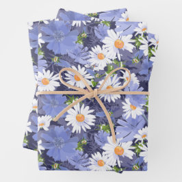 Chic Daisies Periwinkles Floral Geschenkpapier Set