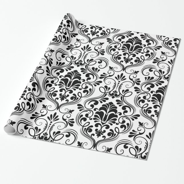 Chic Damask Black & White Wrapping Paper Geschenkpapier (Ungerollt)