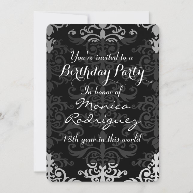 Chic Damask Geburtstag Einladung (Vorderseite)