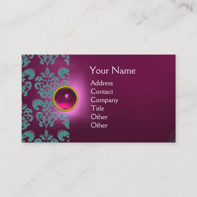 CHIC DAMASK GEM MONOGRAM pink blau Visitenkarte (Vorderseite)