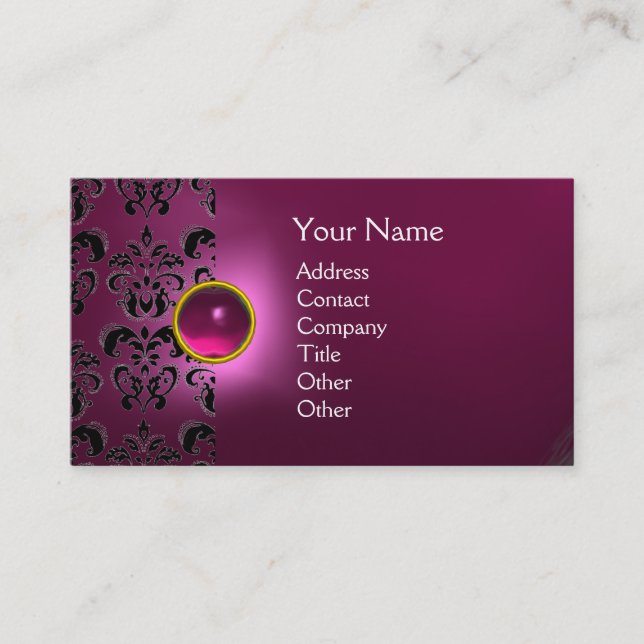CHIC DAMASK GEM MONOGRAM rosa Visitenkarte (Vorderseite)