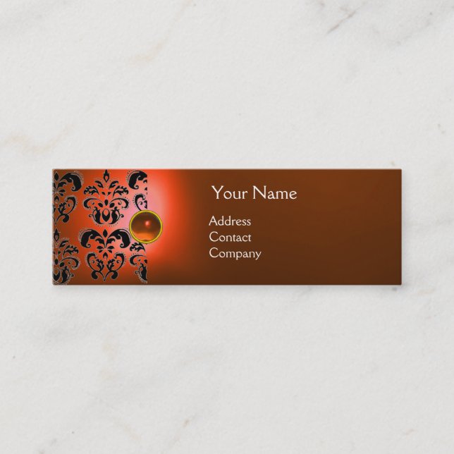 CHIC DAMASK GEM MONOGRAMM Orange Mini Visitenkarte (Vorderseite)