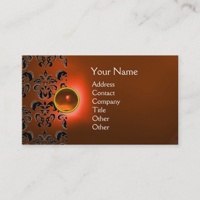 CHIC DAMASK GEM MONOGRAMM Orange Visitenkarte (Vorderseite)