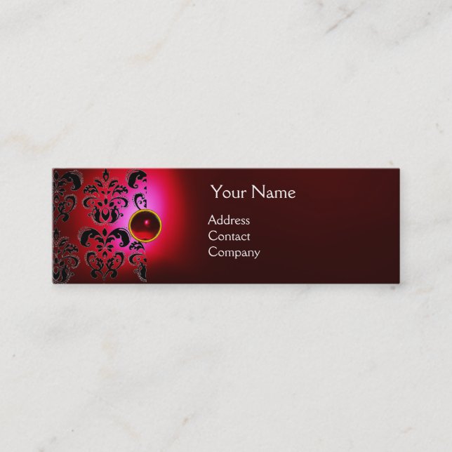 CHIC DAMASK GEM MONOGRAMM rot Mini Visitenkarte (Vorderseite)