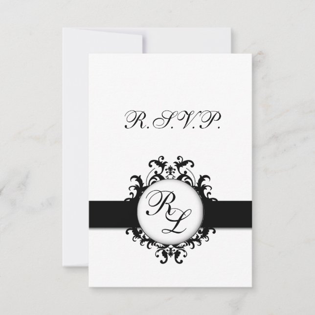 Chic Damask Monogram RSVP Card Hochzeit Karte (Vorderseite)