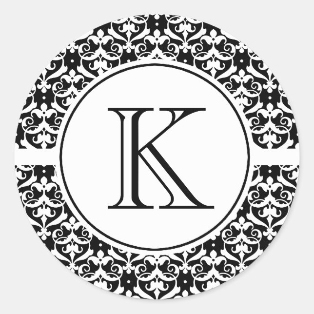 Chic Damask Runder Aufkleber (Vorderseite)