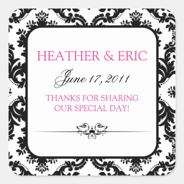 Chic Damask Square Stickers (Vorderseite)