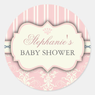 Chic Damask & Stripe Babydusche Sticker