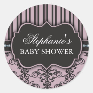 Chic Damask & Stripe Babydusche Sticker
