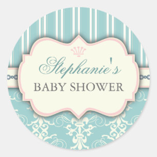 Chic Damask & Stripe Babydusche Sticker