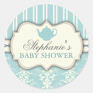Chic Damask & Stripe Babydusche Sticker