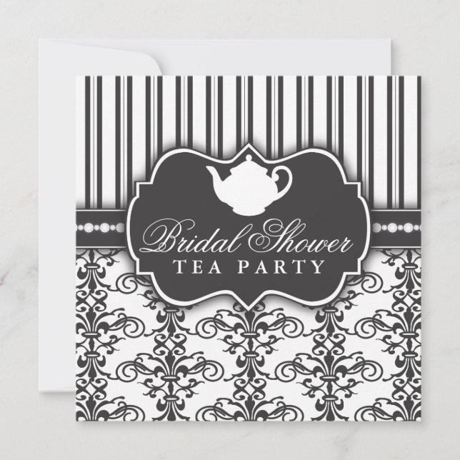 Chic Damask & Stripe Brautparty Einladung Tee (Vorderseite)
