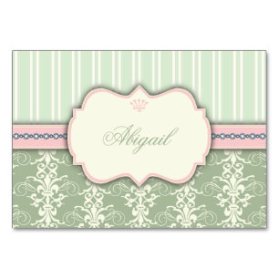 Chic Damask & Stripe Rezept Card Tischnummer