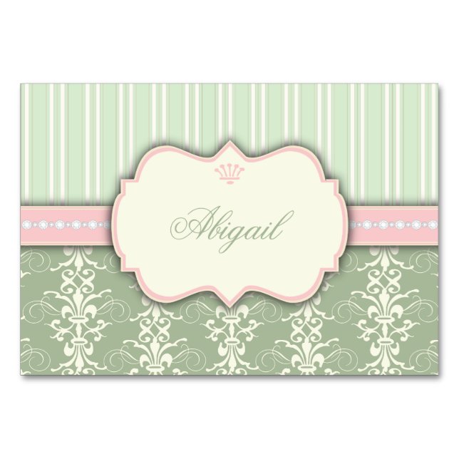 Chic Damask & Stripe Rezept Card Tischnummer (Vorderseite)
