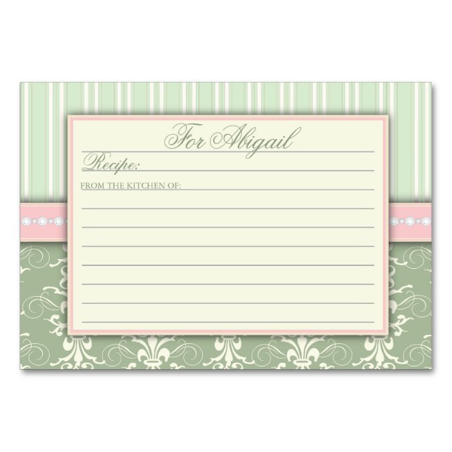 Chic Damask & Stripe Rezept Card Tischnummer (Vorderseite)