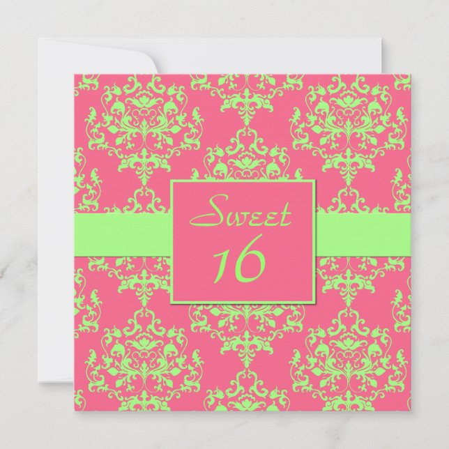 Chic Damask Sweet 16 Geburtstag Einladung (Vorderseite)
